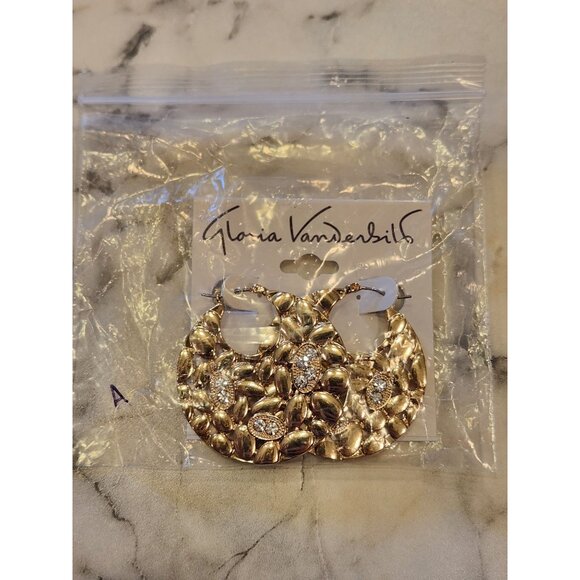 Gold-Tone Gloria Vanderbilt Hoop Earrings With Rhinestone Accents - Picture 2 of 5